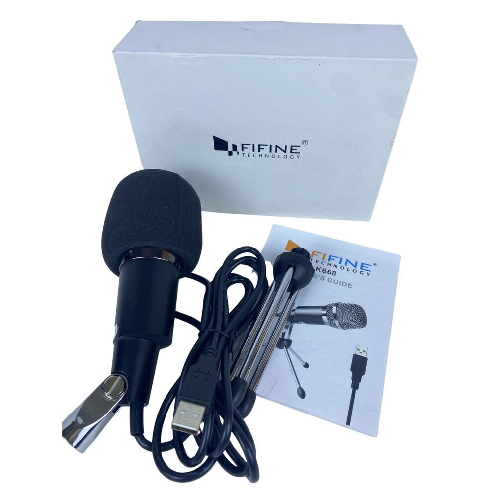 Fifine K668 Condensor Microphone w/ Tripod Stand & Wind Cap Creator VLOG Podcast